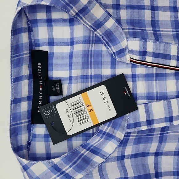 Tommy Hilfiger Women's Blue White Plaid Cotton Popover Short Sleeves Shirt Small - Picture 10 of 15